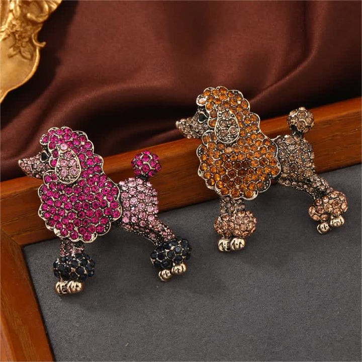 Broche chien caniche strass pour femme