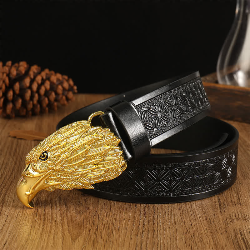 Ceinture en cuir western à tête d'aigle réaliste pour homme