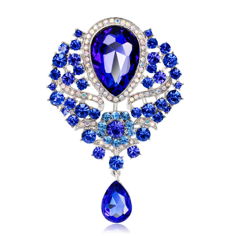 Broche en forme de goutte d'eau en verre transparent pour femme