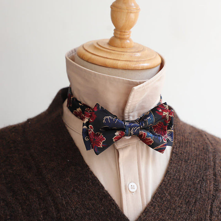 Nœud papillon rétro à motifs floraux et feuilles pour homme