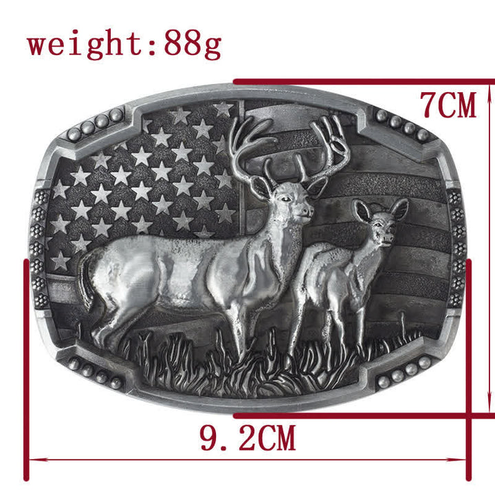 Ceinture en cuir à boucle drapeau américain pour homme avec motif de chasseur de cerfs