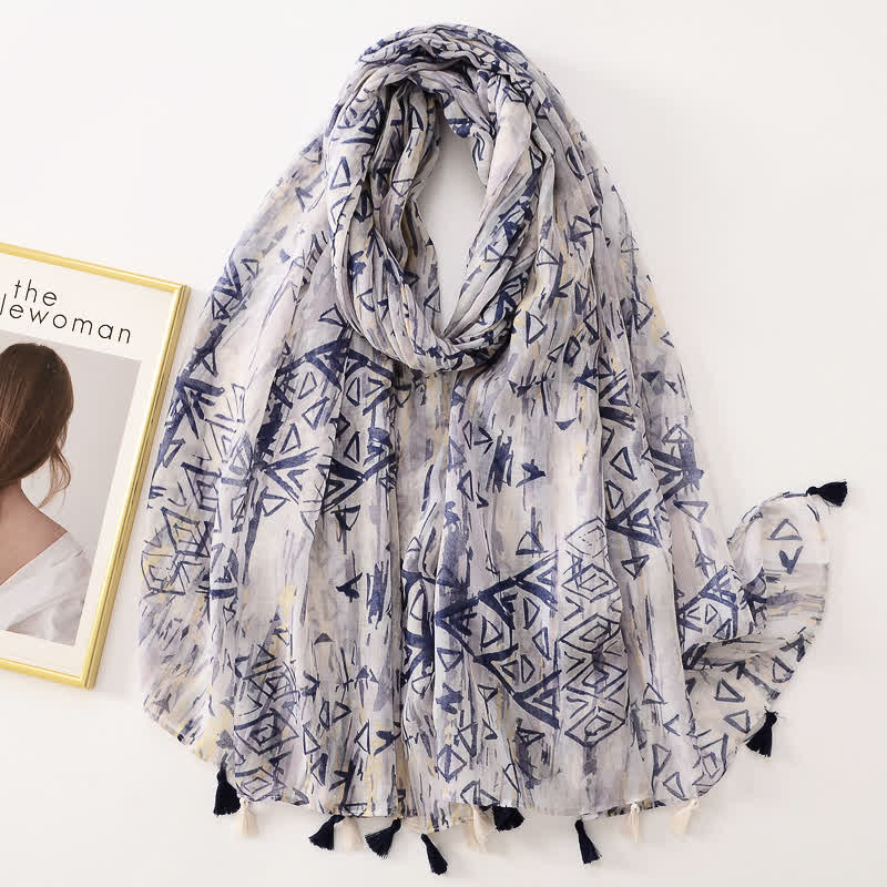 Écharpe fine à pompon et motif papillons floraux pour femme