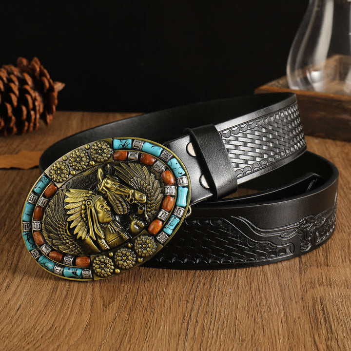 Ceinture en cuir turquoise style bohème indien pour homme