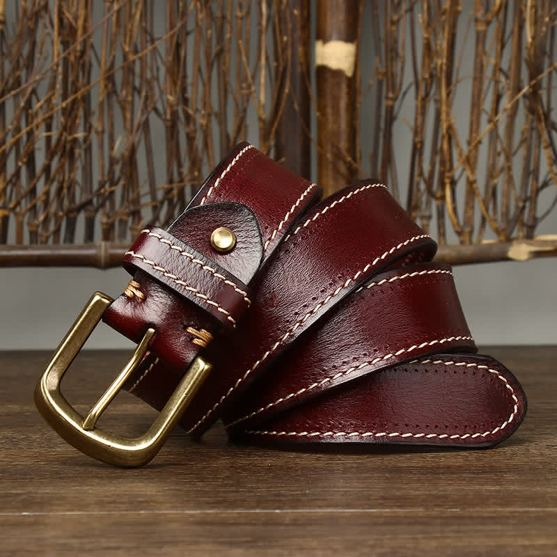 Ceinture en cuir de vachette cousue de luxe pour homme
