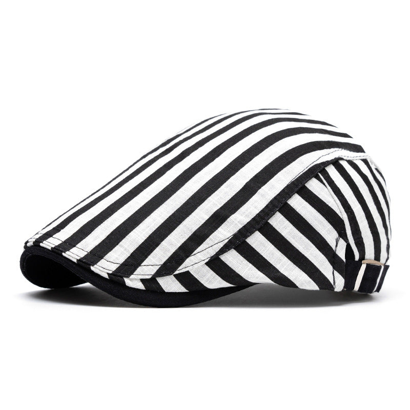 Béret en pur coton à rayures et à carreaux, tendance printemps-été - Rayure beige - Réglable (22"-24") - image 17