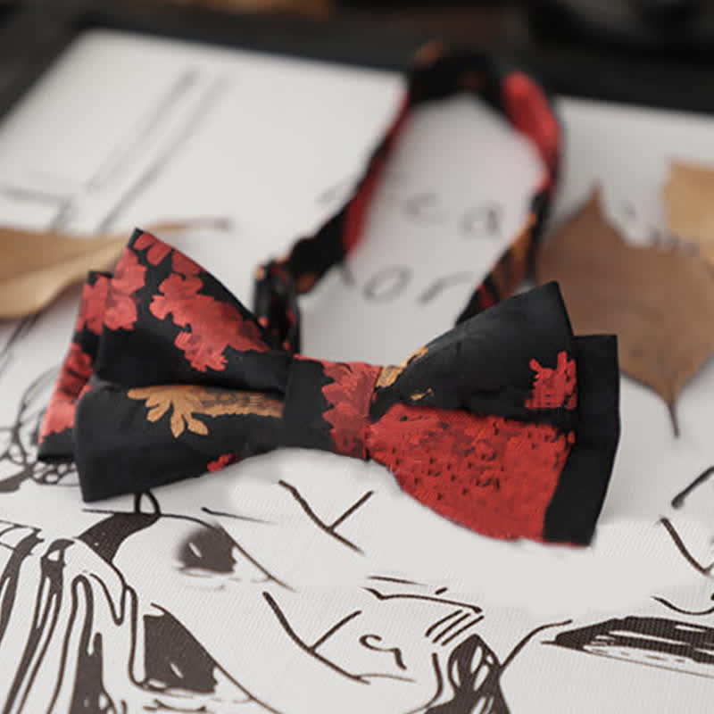 Nœud papillon rétro à motifs floraux et feuilles pour homme