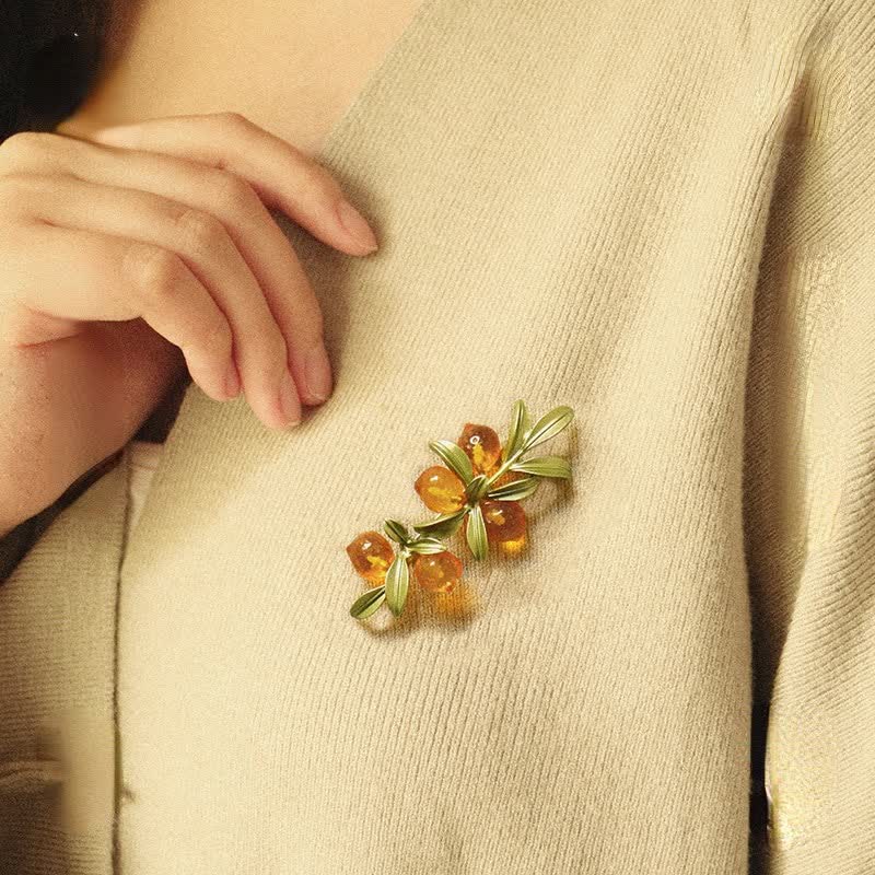 Broche pastorale pour femme en forme de fruit orange et baies