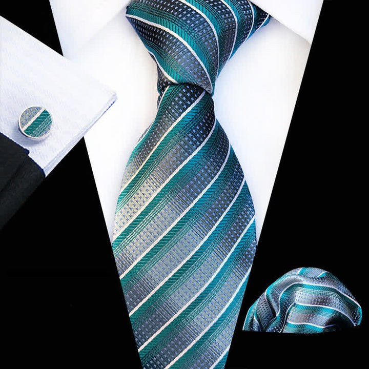Ensemble de 3 cravates modernes à rayures bleu sarcelle et gris pour homme