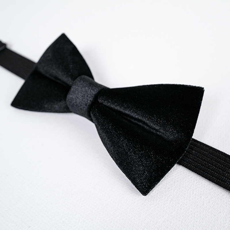 Nœud papillon en velours noir uni pour homme en obsidienne
