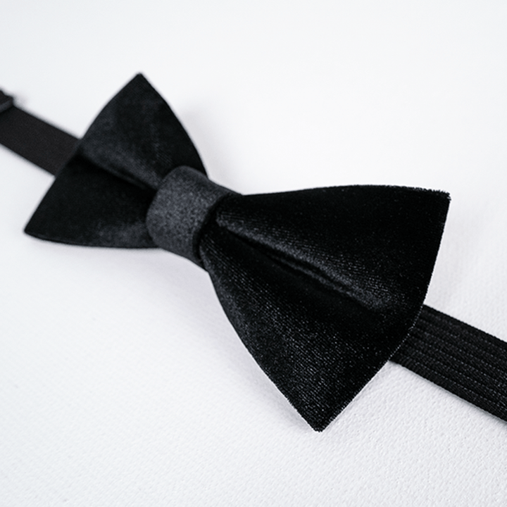Nœud papillon en velours noir uni pour homme en obsidienne