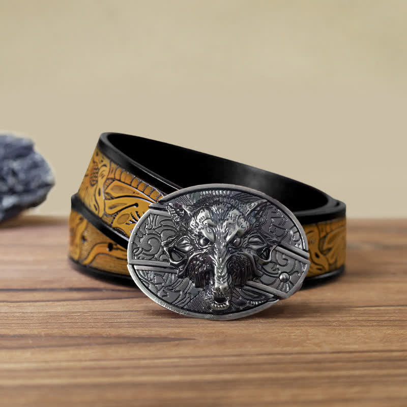 Ceinture en cuir pour homme avec couteau pliant caché en forme de tête de loup
