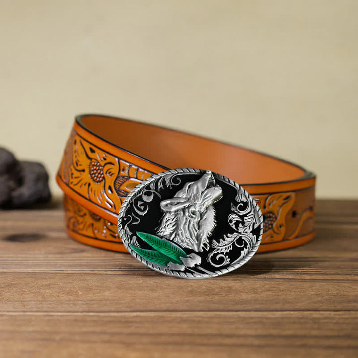 Ceinture en cuir à boucle tête de loup hurlant DIY pour homme