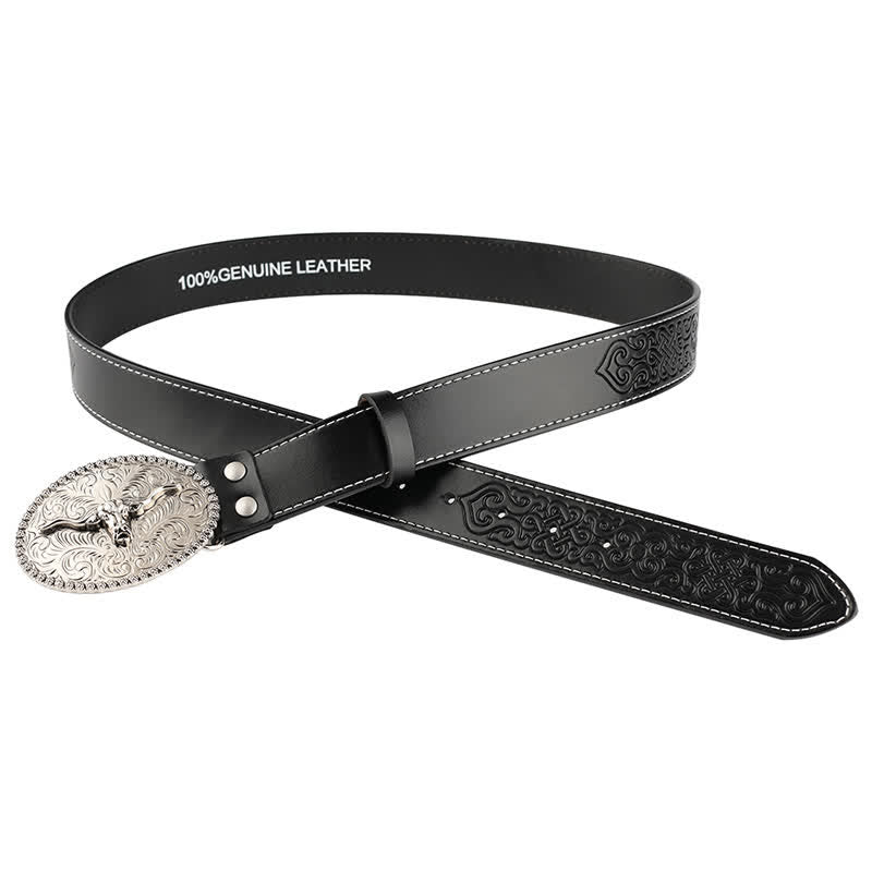 Ceinture en cuir pour homme avec plumes gravées et motif taureau