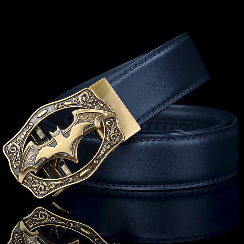 Ceinture en cuir à boucle creuse pour homme avec motif chauve-souris