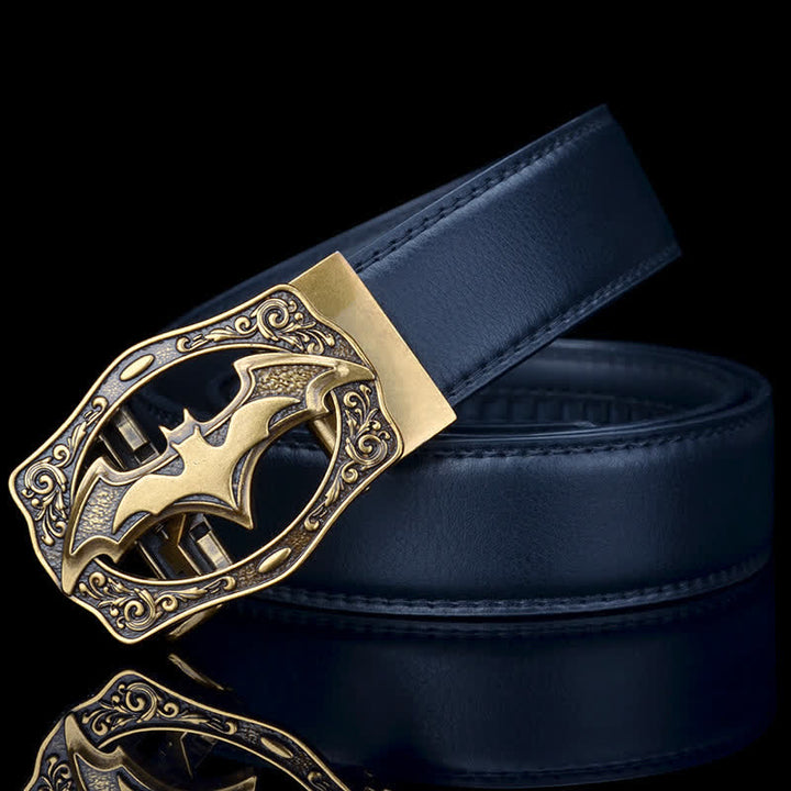 Ceinture en cuir à boucle creuse pour homme avec motif chauve-souris