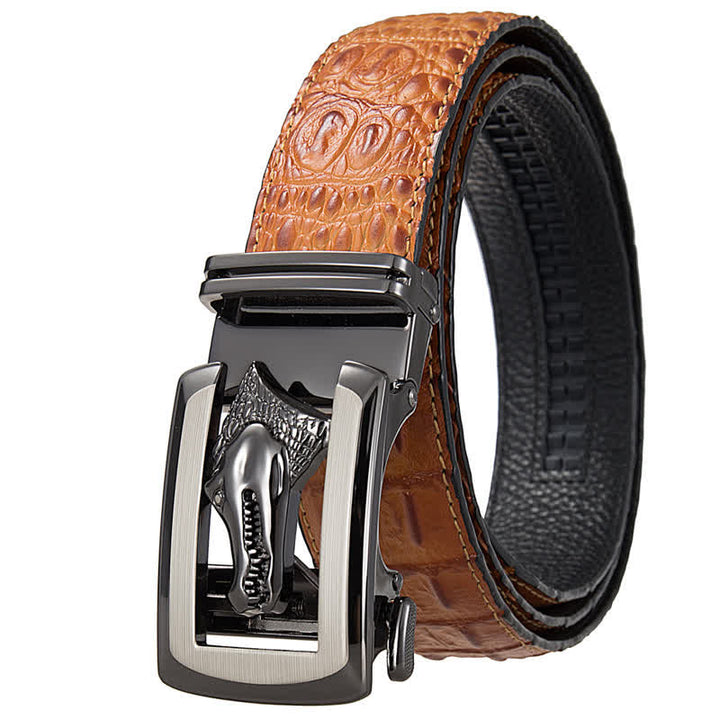 Ceinture en cuir imprimé crocodile à boucle automatique creuse pour homme
