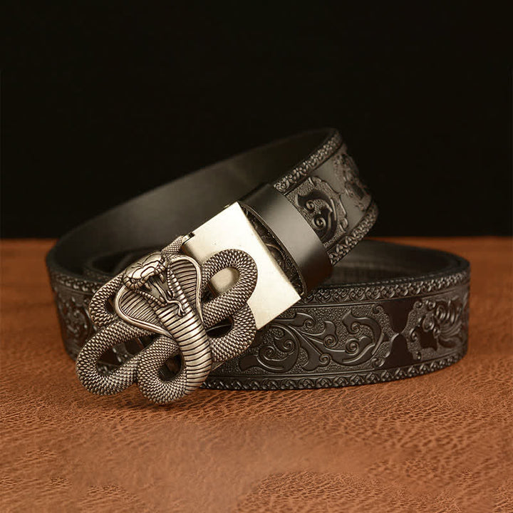 Ceinture en cuir pour homme avec boucle en forme de médaillon serpent