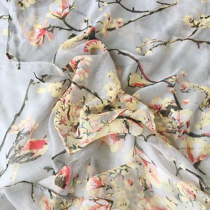 Écharpe légère à imprimé floral et oiseaux pour femme