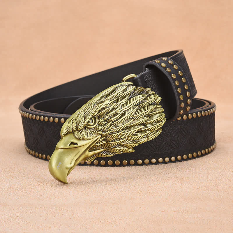 Ceinture en cuir à rivets pour homme, motif tête de vautour et aigle