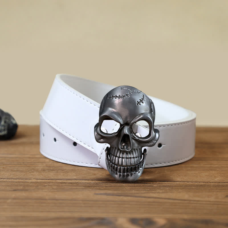 Ceinture en cuir à boucle mobile pour homme avec tête de mort et mâchoire