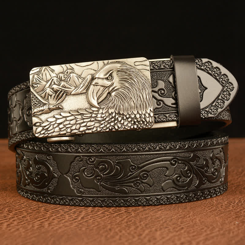 Ceinture en cuir pour homme avec motif d'aigle et paysage animalier