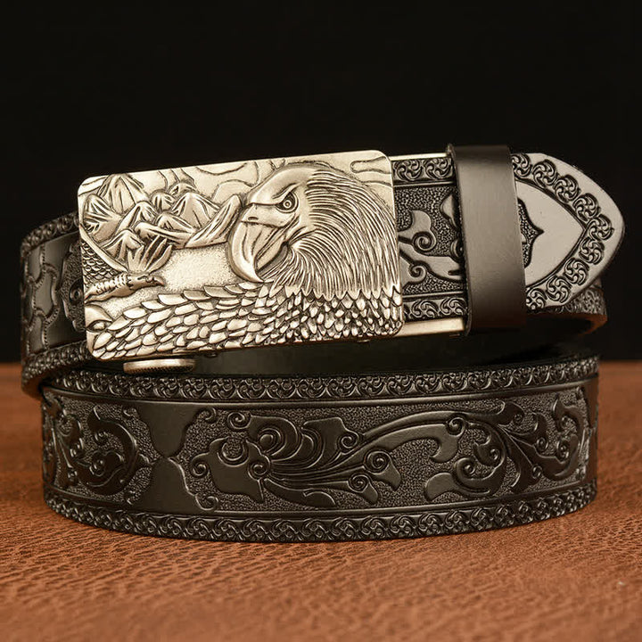 Ceinture en cuir pour homme avec motif d'aigle et paysage animalier