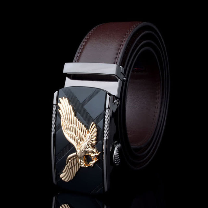 Ceinture en cuir à boucle automatique pour homme avec motif aigle animal - Or et marron - 46 - image 12