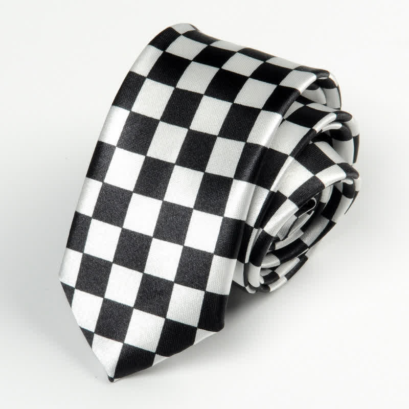 Cravate rayée à petits carreaux noirs et blancs pour homme 