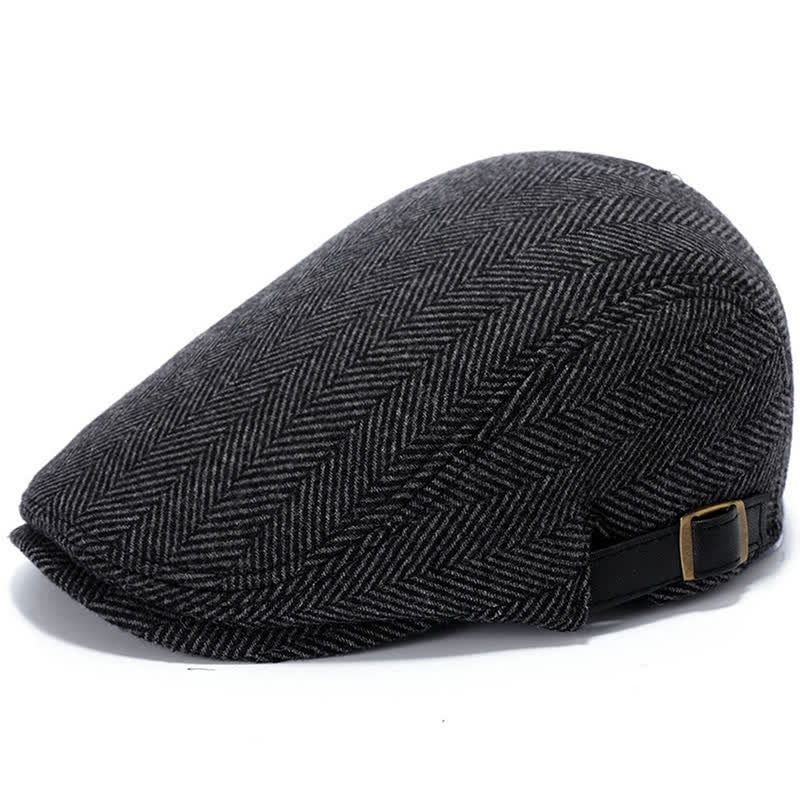 Béret plat en cuir avec boucle réglable - Chevrons gris - Réglable (environ 22"-23 1/4") - image 9