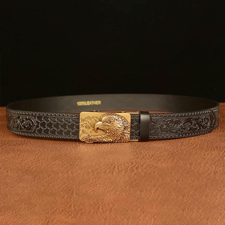Ceinture en cuir sculptée à tête d'aigle pour homme