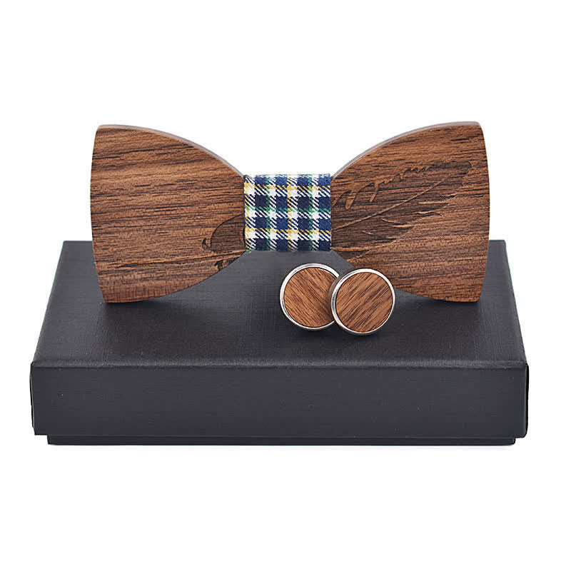 Lot de 2 noeuds papillon en bois gravés en plumes pour homme