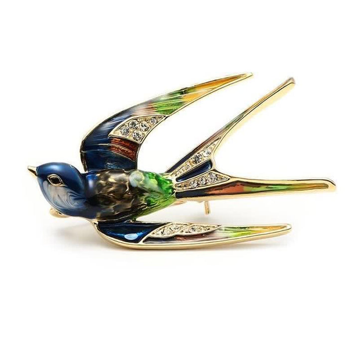 Jolie broche hirondelle en émail pour femme