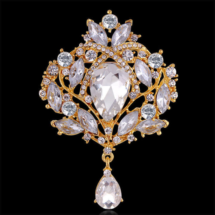 Broche en forme de goutte d'eau en forme de bouton floral brillant pour femme