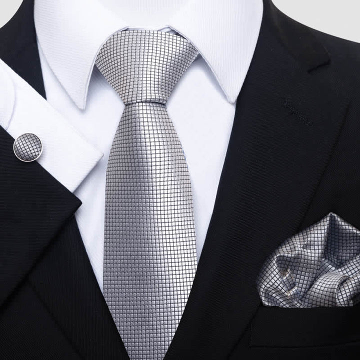 Ensemble de 3 cravates de couleur unie pour hommes en argent
