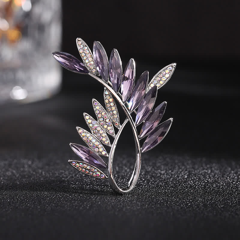 Broche en cristal pour femme en forme de branche d'olivier