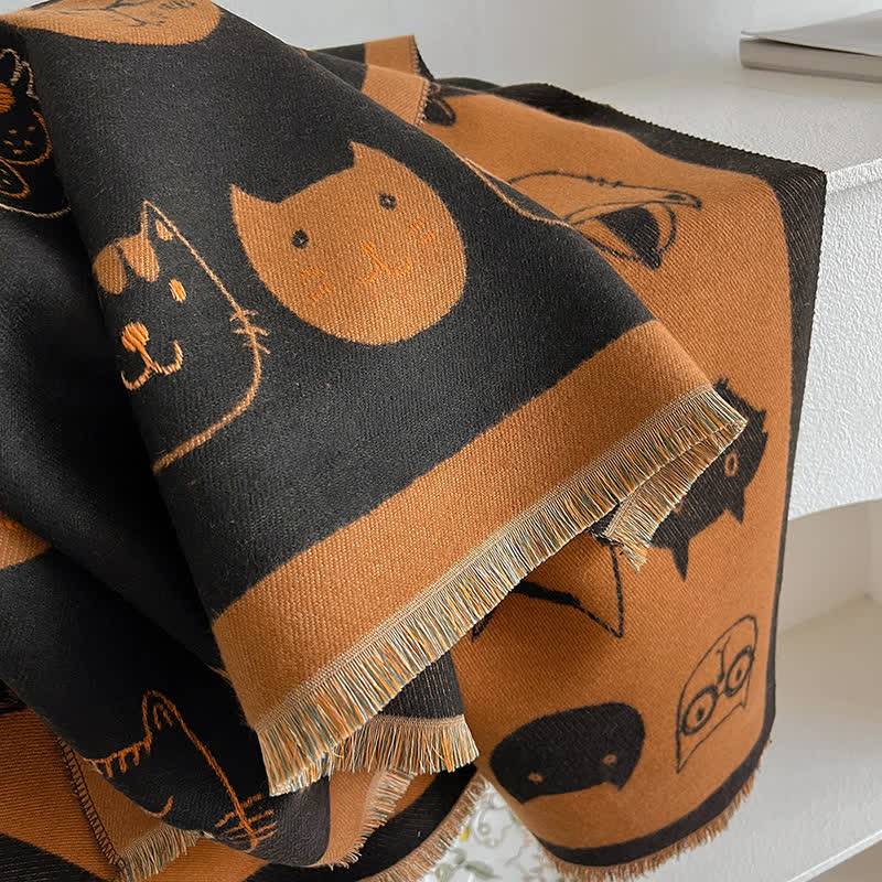 Écharpe épaisse élégante à motif de chat de dessin animé pour femme