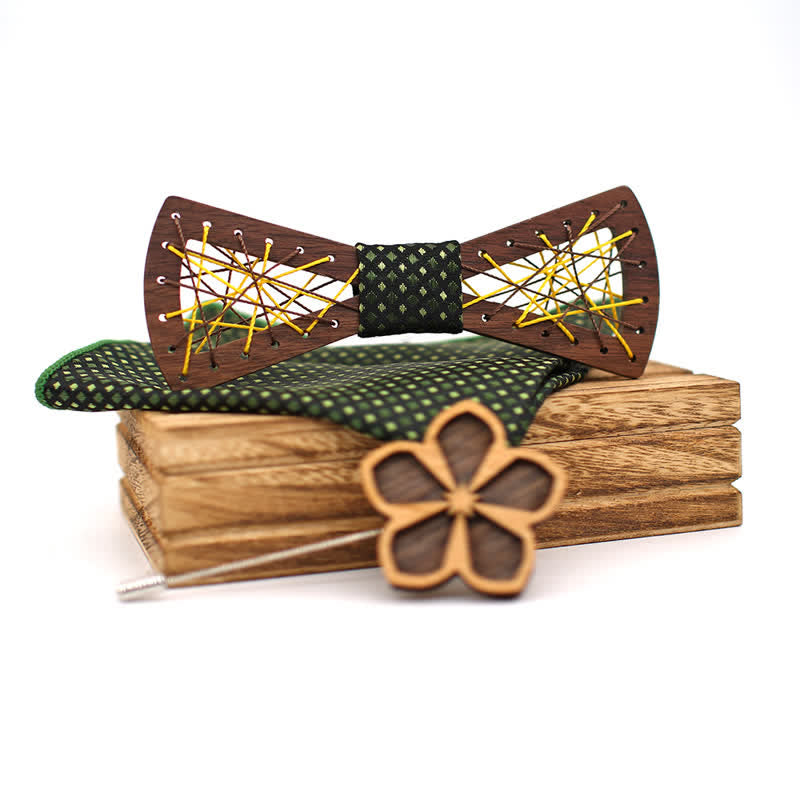 Ensemble de 3 nœuds papillon en bois tissés et brodés pour hommes