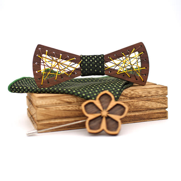 Ensemble de 3 nœuds papillon en bois tissés et brodés pour hommes