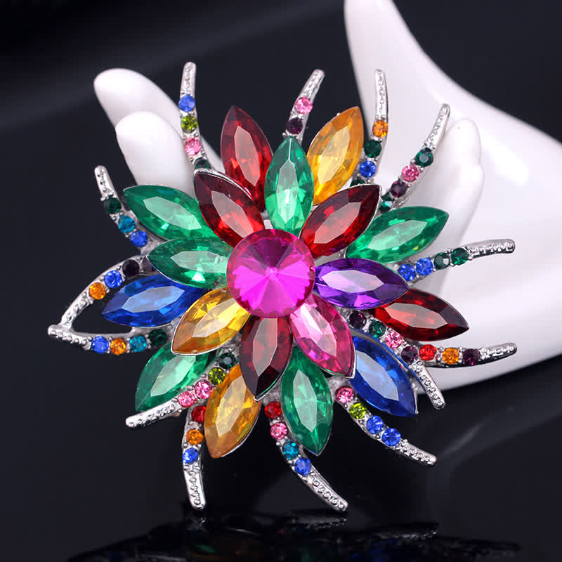 Broche classique en cristal pour femme avec fleur