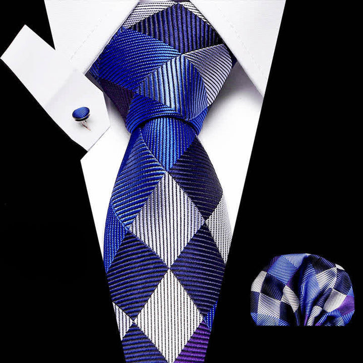 Ensemble de 3 cravates modernes à carreaux bleus et gris pour hommes 