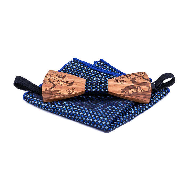 Lot de 3 nœuds papillon fantaisie en bois pour homme en forme d'élan de Noël