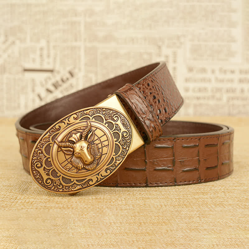 Ceinture en cuir pour homme à motif alligator et chèvre sauvage