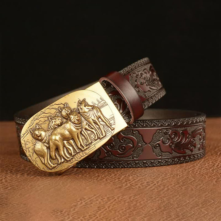 Ceinture en cuir pour homme avec motif rétro de loups