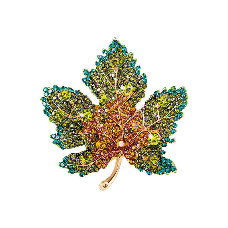 Broche feuille d'érable en cristal strass pour femme