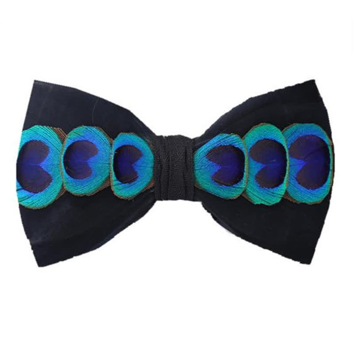 Nœud papillon en plumes de paon teintées bleu et blanc