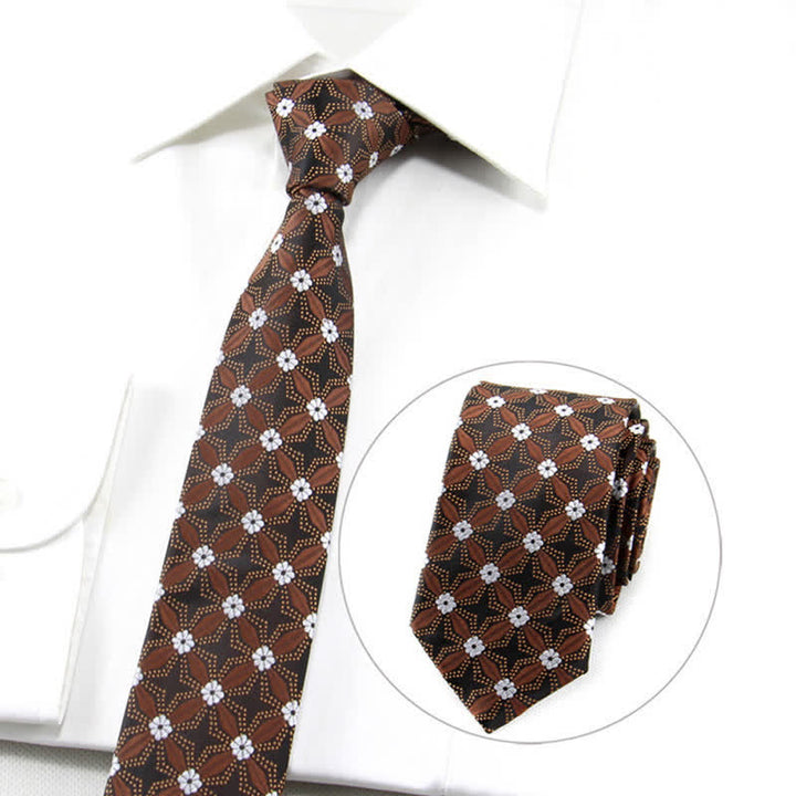 Cravate géométrique brodée de fleurs pour homme