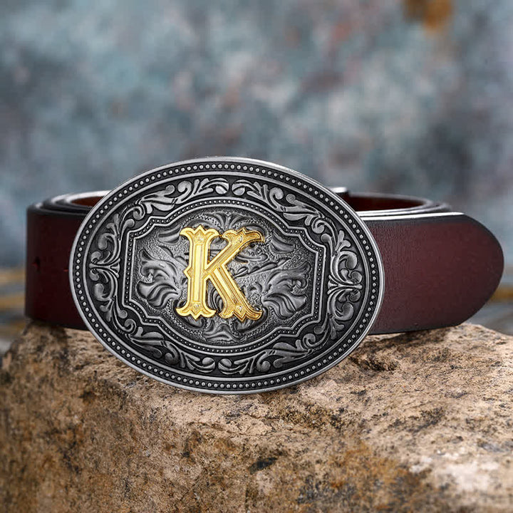 Ceinture en cuir unisexe style hip-hop avec boucle en relief et initiales