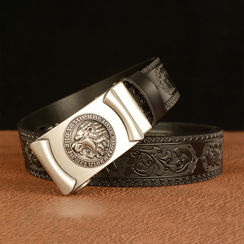 Ceinture en cuir tête de lion punk pour homme