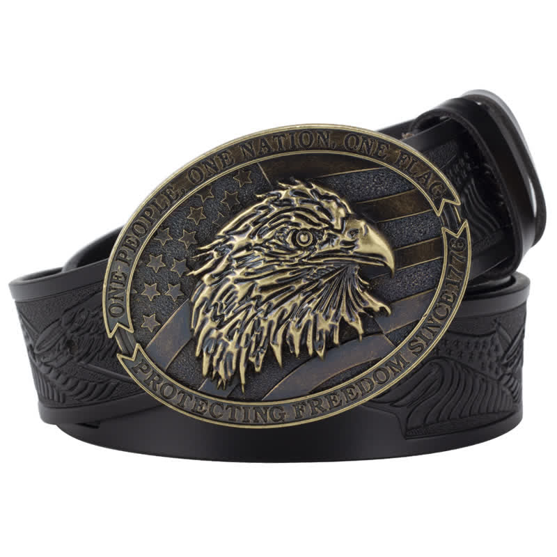 Ceinture en cuir à boucle pour homme avec tête d'aigle à tête blanche et drapeau américain