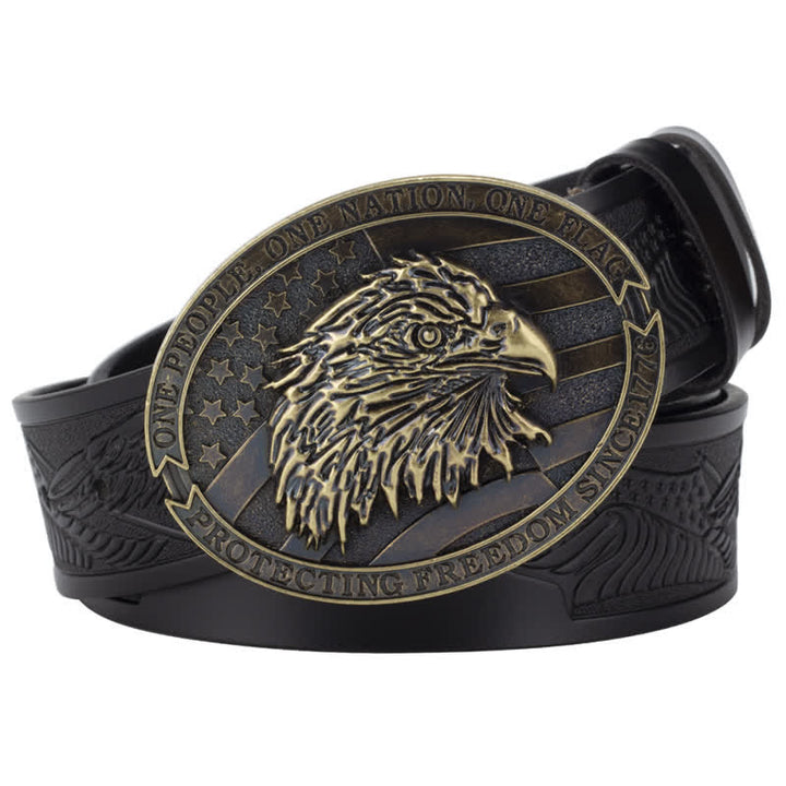 Ceinture en cuir à boucle pour homme avec tête d'aigle à tête blanche et drapeau américain